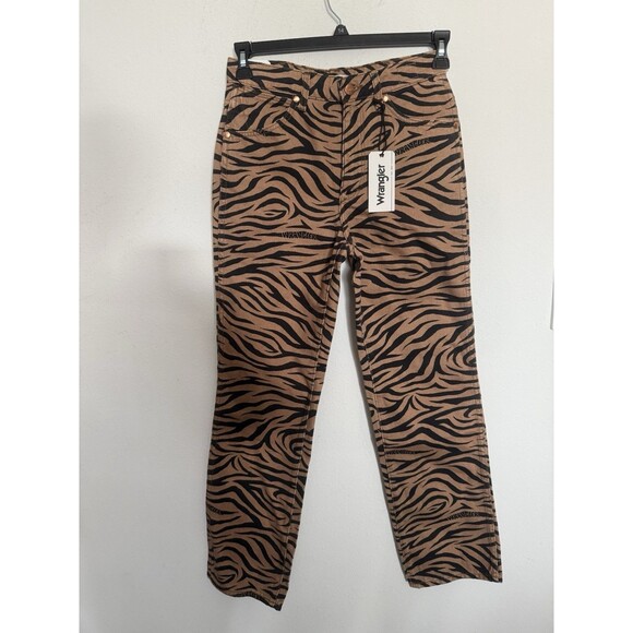 Wrangler Womens High Rise Wild West 603 Straight Jeans 25 Purr Print Brown Black - Picture 5 of 10